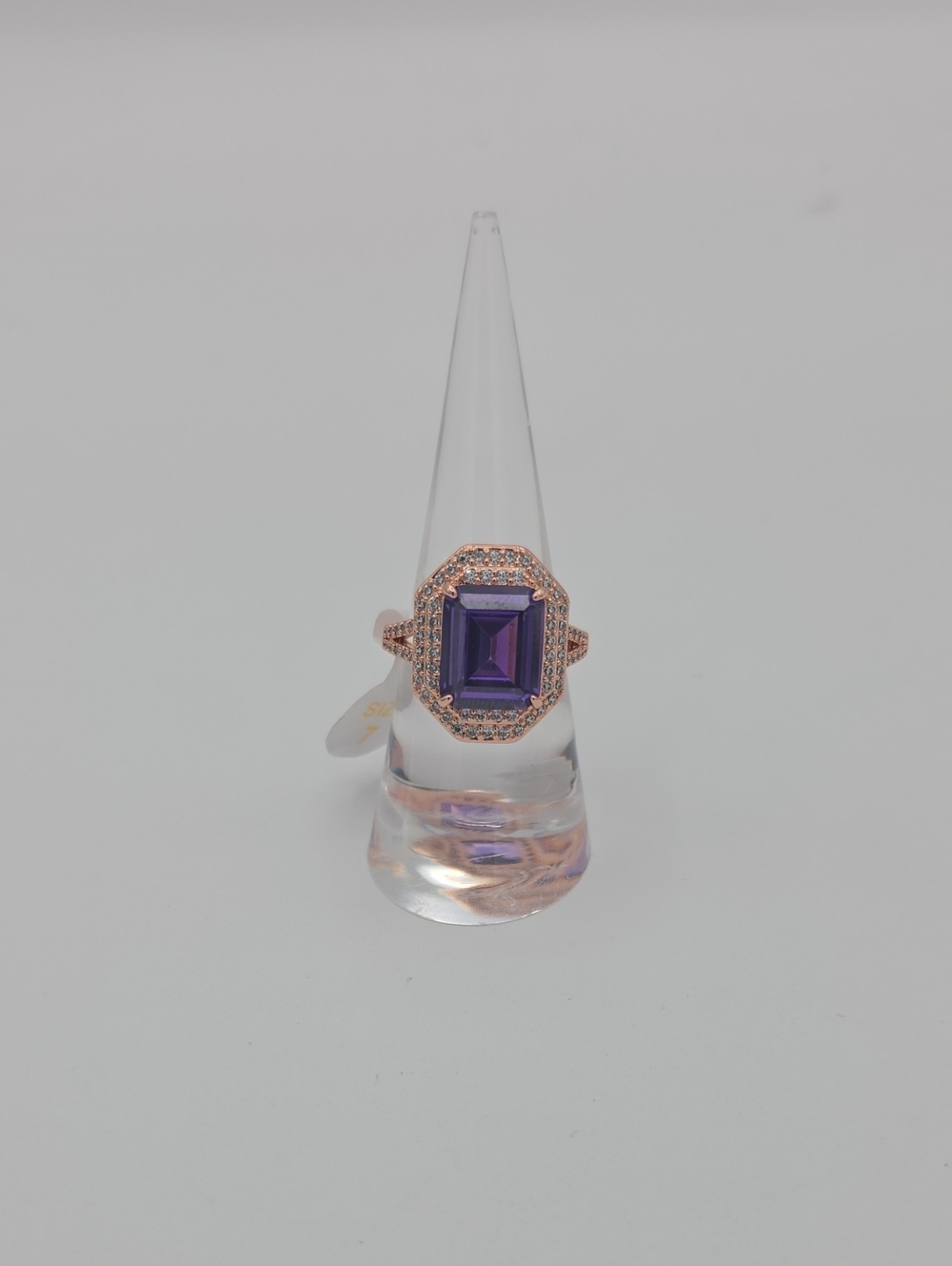 Rose Gold Ring with Emerald-Cut Purple Topaz Gemstone